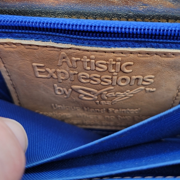 SHARIF | Artistic Expressions leather hand painted maple leaf floral wallet - Picture 5 of 11